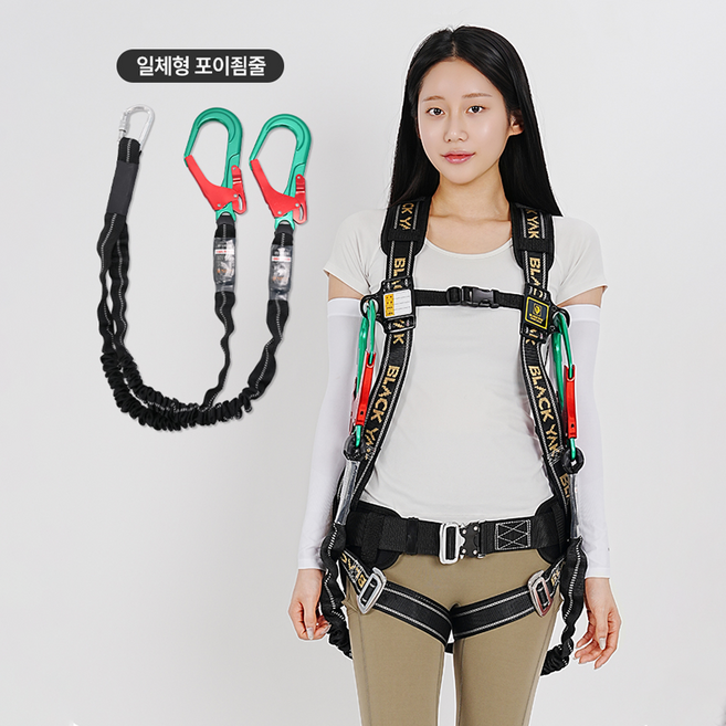 블랙야크 안전벨트 전체식 안전벨트 일체형 포이 더블죔줄 안전그네 G300-2W, 1개, 검정+금색(포이죔줄)