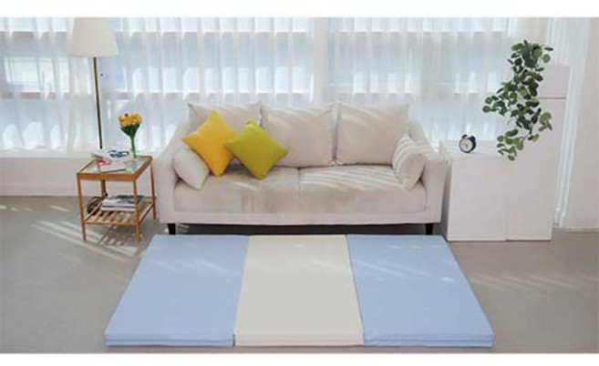 SEJEL.F (세젤에프) 3단 PU 레자 인조가죽 접이식 매트리스 주문제작 원룸 두꺼운 자취 차박 스펀지 매트리스 소라 & 아이보리 배색 7.5CM