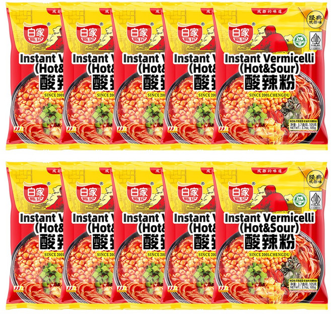 아콴 백가 쏸라분사 쏸라펀 중국쏸라당면 쏸라맛 봉지, 10개