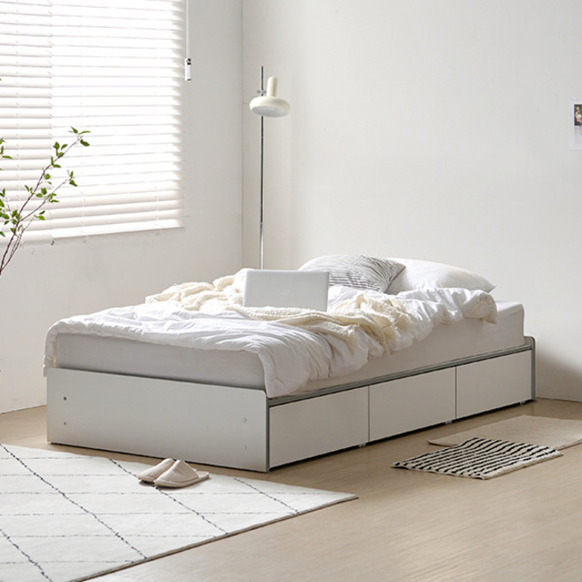 알파침대 프린 무헤드 1단 수납침대+애쉬드 필로우탑 독립스프링, 화이트