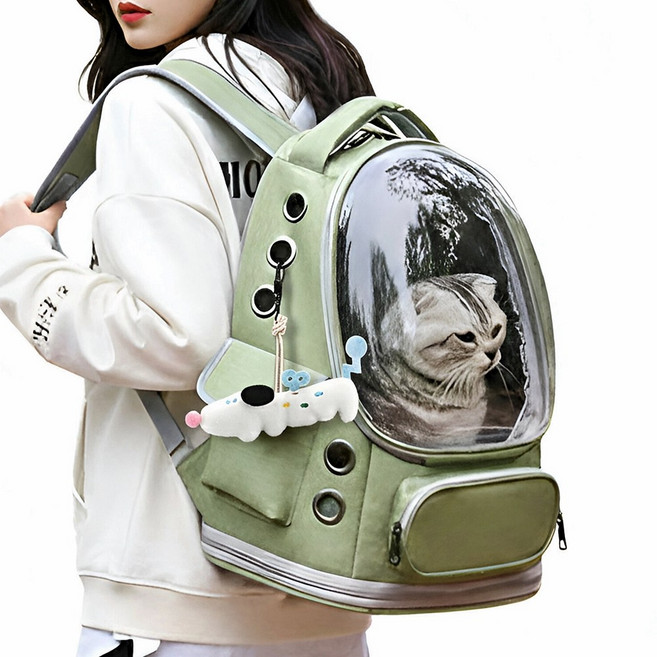 퍼피허그 Bubble 투명 우주선 강아지 백팩 산책가방 이동 가방 고양이 애견 기내용 컨넬 배낭, 1개, 라임 그린