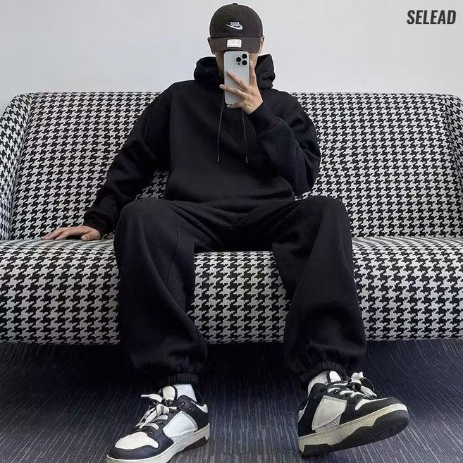 SELEAD 남성 트레이닝 세트 추리닝세트빅 사이즈 후드 맨투맨 티셔츠 상하세트 와이드 조거팬츠 데일리 투피스세트