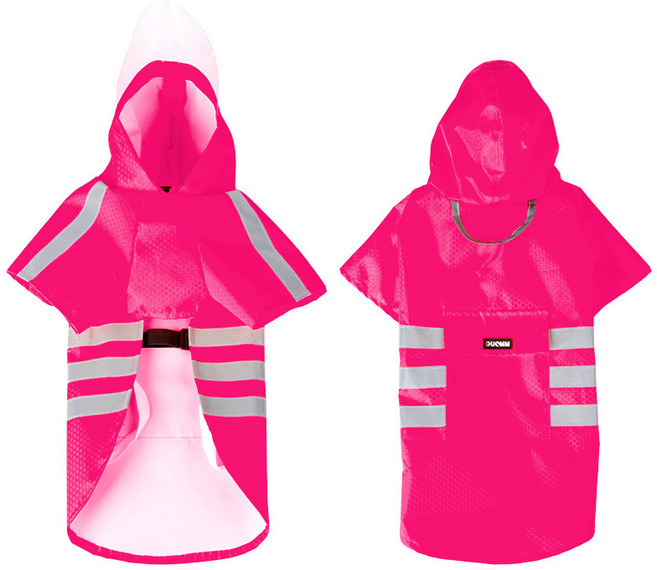 DFMEI 狗狗雨衣斗篷狗雨衣兩腳寵物雨衣大型犬防水衣服反光連帽雨衣, 1個, 升級款PVC連帽玫紅