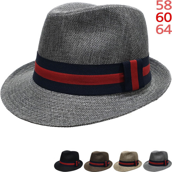 이럭셔리클럽 대두용 빅 사이즈 마직 삼색띠 페도라 중절모 햇 여행 여름 남자 여자 모자-CAP260226
