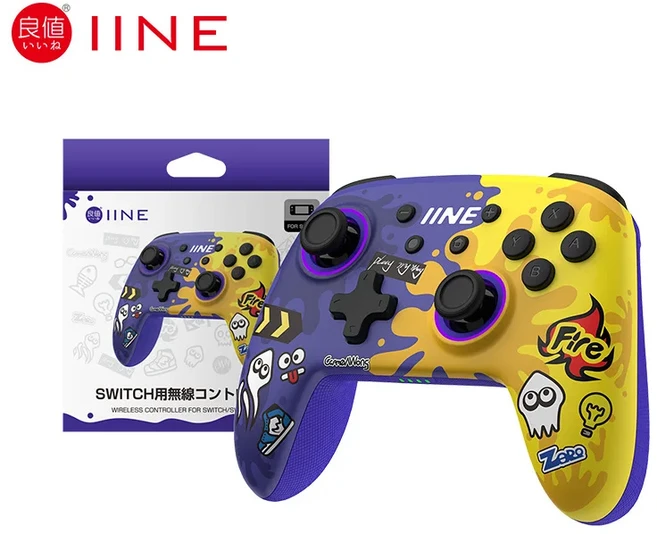 IINE Splatoon 독점 무선 컨트롤러 웨이크업 지원 NFC Amiibo 호환 Nintendo Switch/Switch OLED, 01 Purple with NFC