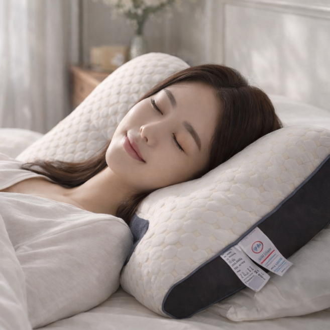 앳더트리 편한숙면 경추베개 목편한 거북목 자세교정, 1개, 격자패턴