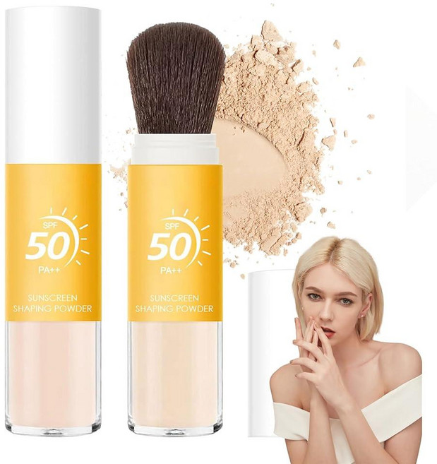Mineral Face 자외선 차단 세팅 파우더 라스팅 오일 컨트롤 경량 파우더 차단제 SPF50+ 포함 모든 피부 타입용 메이크업 루즈 방수 브러시, 1개, 8g