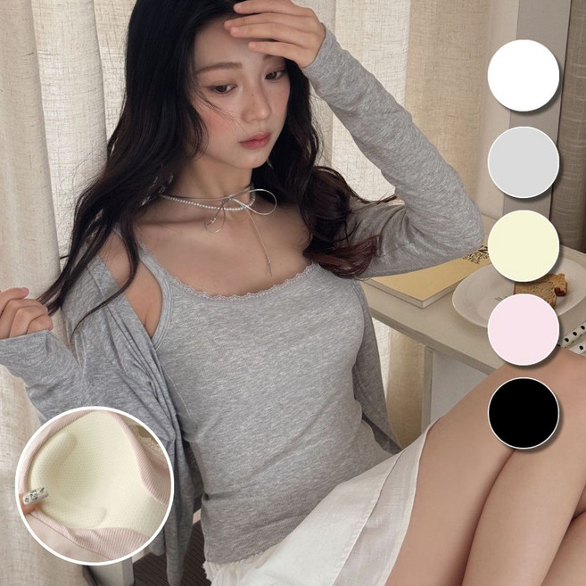 핏몬 여성 레이스 캡내장 레이어드 끈 나시