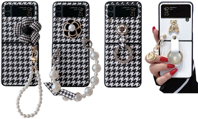 갤럭시 Z플립 3 2 제트플립 지플립 폴더 체크 플라워 곰돌이 고리 링 진주 손목 핸드 스트랩 가죽 휴대폰 케이스