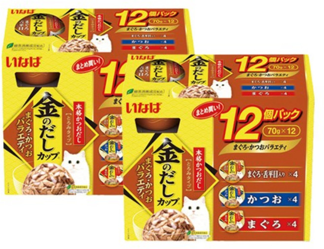 이나바 고양이 금빛육수컵 버라이어티 간식, 혼합맛(참치/가다랑어), 70g, 24개