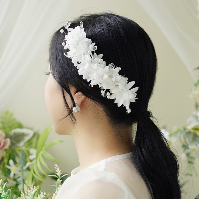 살롱드메리 화이트플라워 웨딩 헤어핀 무대 머리핀