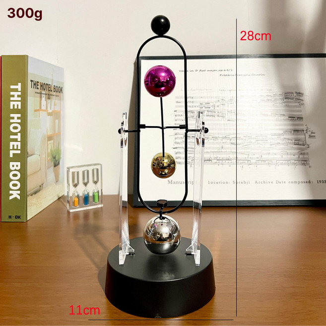 인테리어용 진자운동 키네틱아트 멍때리기 모빌 해소 실버 전자빔 작은 스탠딩 인테리어, 2볼 [배터리]