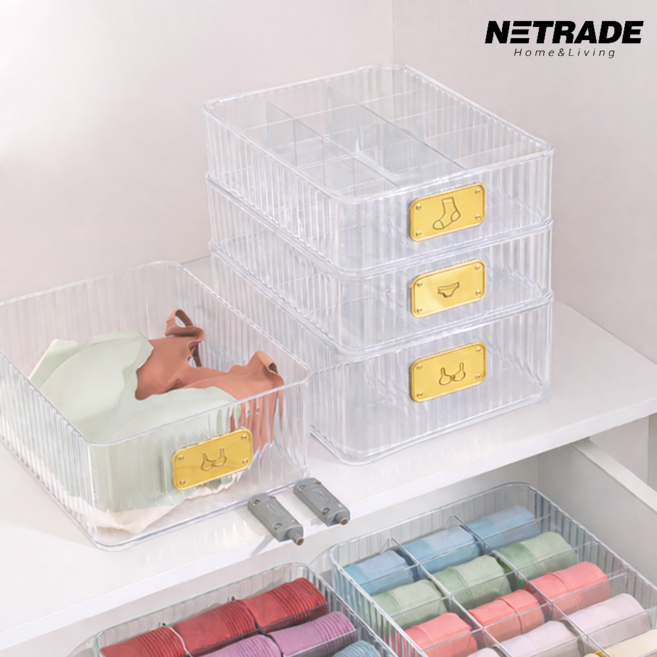 네트리빙 아크릴 속옷정리함 칸막이속옷정리함 속옷수납함, 양말정리함, 투명, 1개