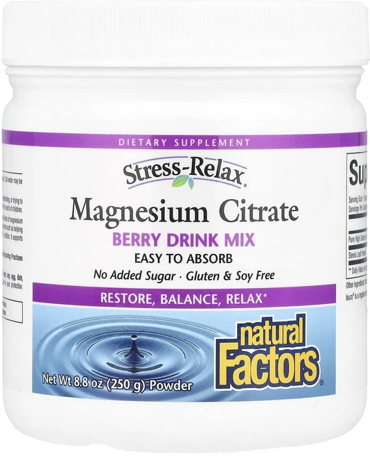 Natural Factors Stress-Relax 마그네슘시트레이트 가루 베리 드링크 믹스 250g(8.8oz), NaturalFactorsStressRelax마그네슘시, 250g, 1개 - 쿠팡