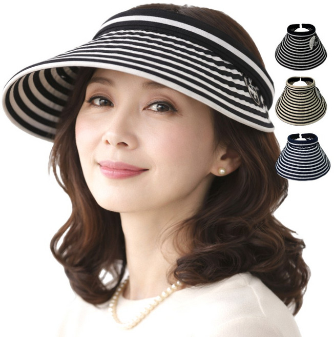 대산모자 국산 스트라이프 모자 큰줄무늬 자외선차단썬캡 중년 여성 여름모자