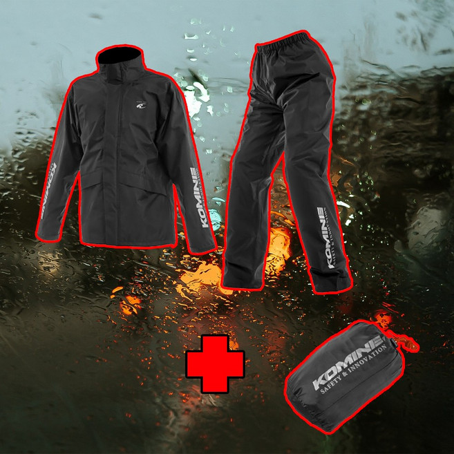 코미네 오토바이 바이크 배달 비옷 우비 상하의 세트 RK-552 파우치포함, BLACK