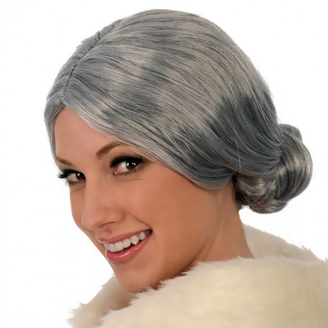 할머니 가발 시어머니 노인 하얀 머리 연극 오페라 분장, 1개, 그레이 가발