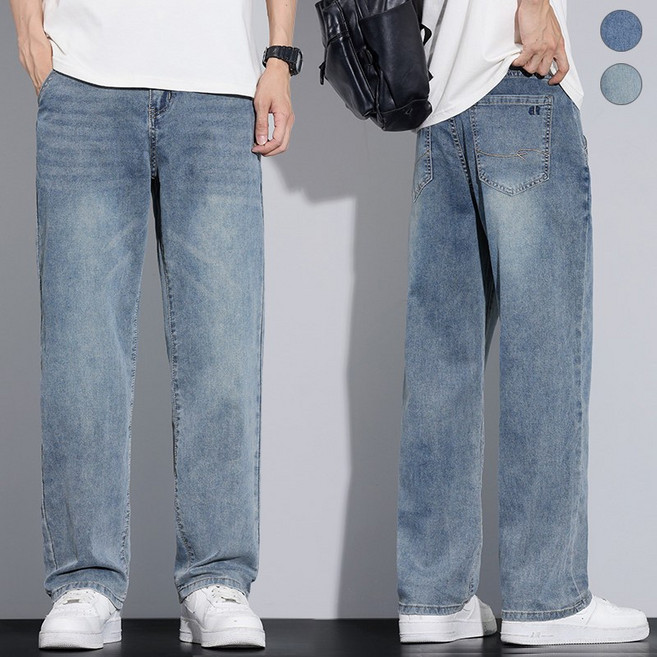 wassup 남성 청바지 일자핏 슬랙스바지 빅싸이즈 긴바지프리미엄 워싱 스판 청바지