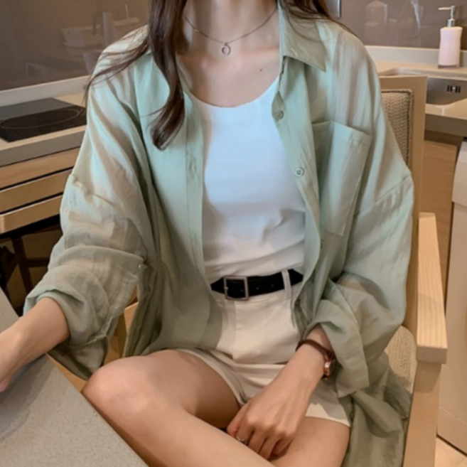 여름 햇빛 가림용 여성 시스루 셔츠 남방 - 2컬러