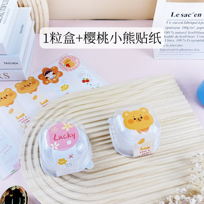 화과자 두바이쫀득쿠키 상자 모찌케이스 찹쌀떡 포장 카페 업소용 대용량 투명 양갱 두쫀쿠 용기, 100개, 5_1개 알 상자 꽃 곰 스티커 100개/개