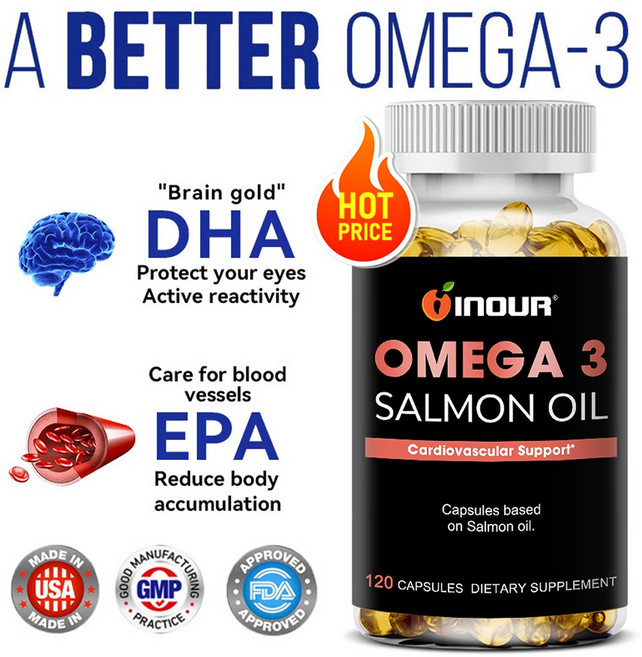 연어 오메가3 60/120캡슐 순수 연어오일 1000mg EPA 300mg DHA 200mg 혈행 건강, 1개, 60정