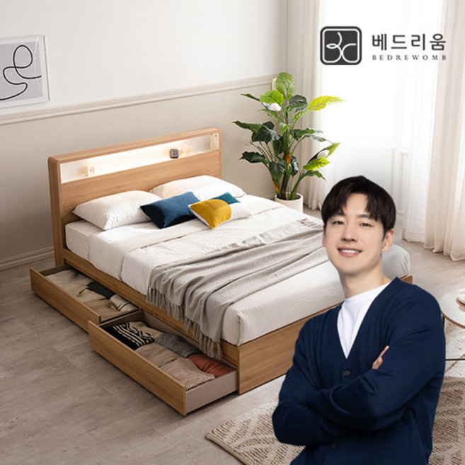 [금성침대 X 베드리움] [베드리움]블링 LED 서랍침대 SS + 독립 매트리스, 아이보리, 180mm