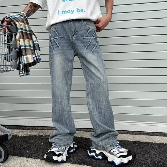 COSYEVNO 남성 청바지 빈티지 캐쥬얼 나팔 데님팬츠