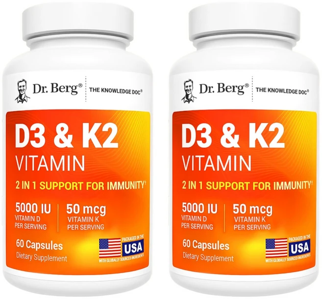 Dr. Berg Vitamin D3 K2 닥터버그 비타민D3 5000 IU 비카민K2 50 MCG, 2개, 60정 - 쿠팡