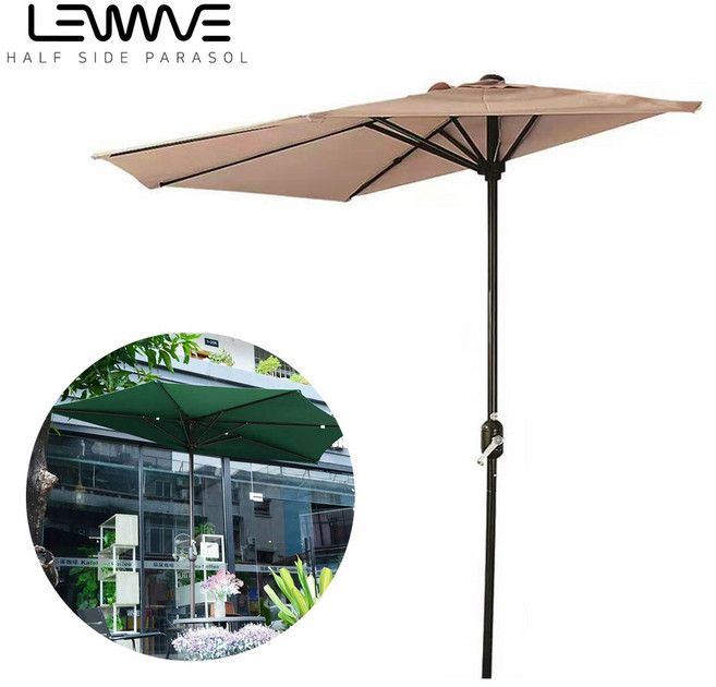 TORIMALL 런웨이브 반달 파라솔/ 큰 우산/ 카페 그늘 테라스 인테리어 옵션택1, 하프파라솔물통받침대