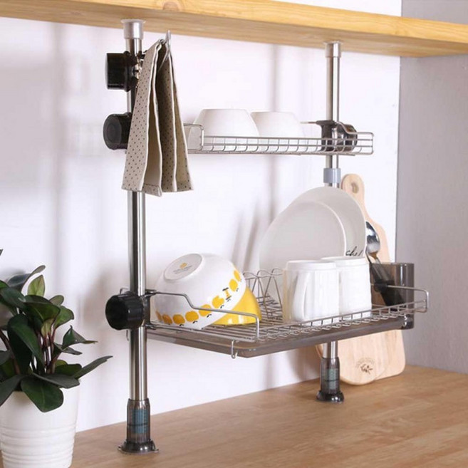 싱크 선반 기둥식 자취 원룸 주방 꾸미기 예쁜 건조대, 1개, 2단