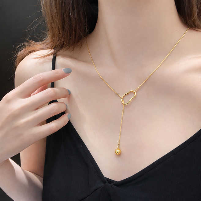 백송 마벨러스 링 드롭 롱 뱀줄 목걸이 써지컬스틸 유니크 슬림 구슬 슬림 체인 네크리스