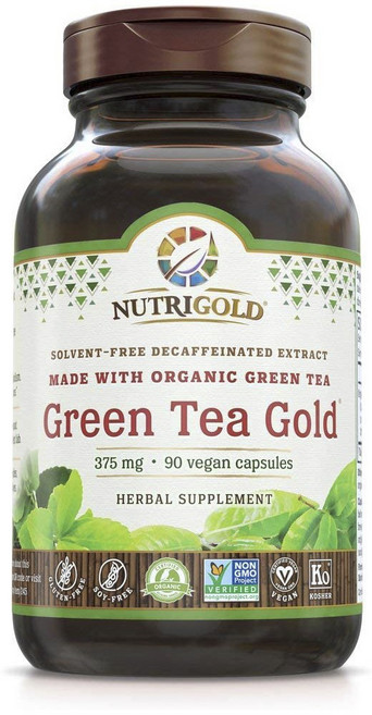 뉴트리골드 그린 티 골드 375mg 글루텐 프리 비건 캡슐, 90정, 1개