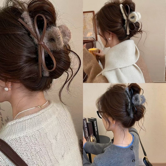 ZMBIRD 3종세트 리본 뽀글이 올림머리 헤어 집게핀 N1428