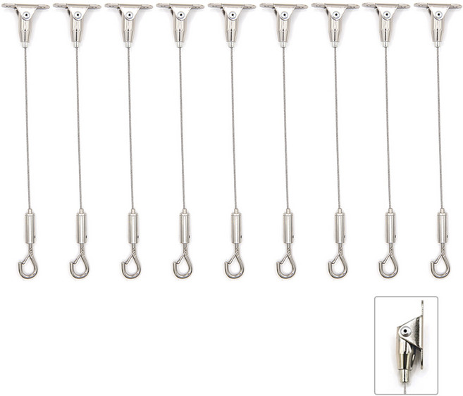 천장 슬림 와이어 경사 액자걸이 소 1m, 9개, 실버