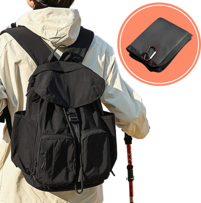 인생소품 남녀공용 미니 등산가방 도심 등산객 아웃도어 나일론백팩, 블랙 (BLACK)