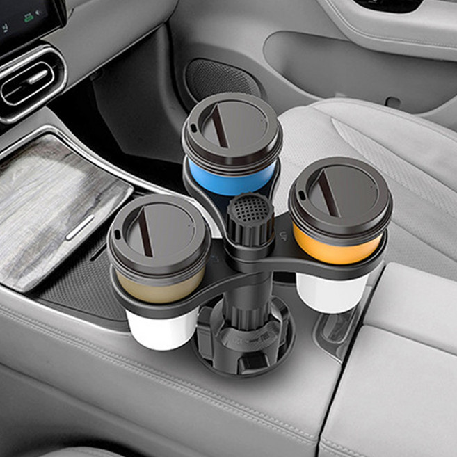 차량용 컵홀더 멀티 트리플 컵 거치대 3in1, 블랙, 1개