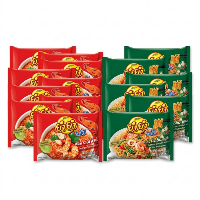 태국 yumyum 얌얌 라면 세트 톰얌꿍 65g 20개+ 팟키마오 63g 10개 / TOM YUM SHRIMP + PAD KEE MAO noodles