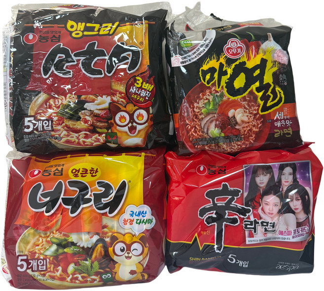 (장우)봉지라면! 매운맛인기!! 얼큰너구리5입+앵그리너구리5입+신라면5입+마열라면4입, 38개