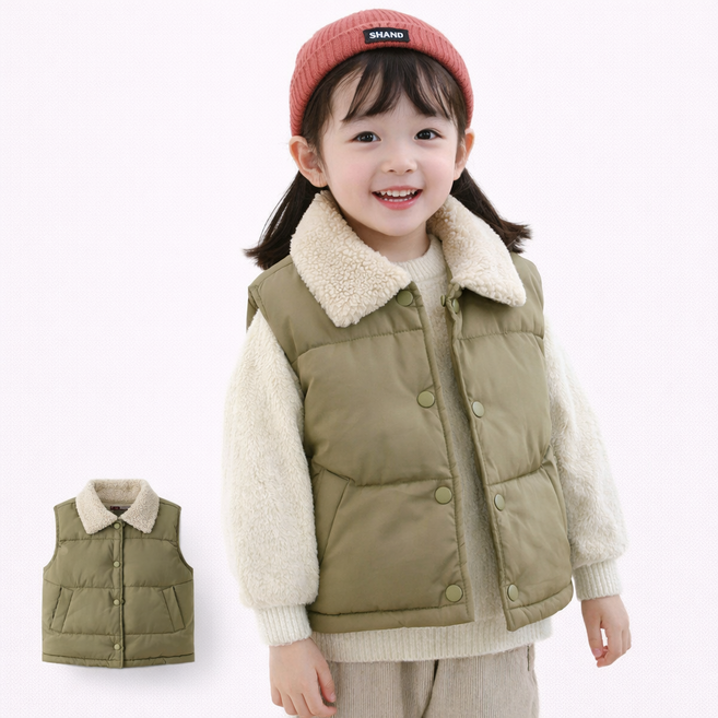 퍼스너그패딩조끼 아동 테디카라 양털 패딩조끼 / 남녀공용 겨울 보아털 베스트