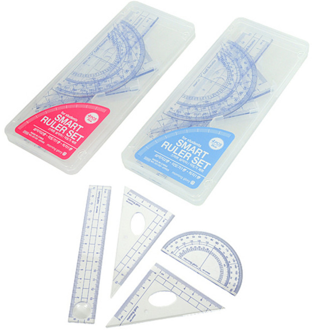 모닝글로리 스마트 삼각자 + 각도기, 핑크, 1세트