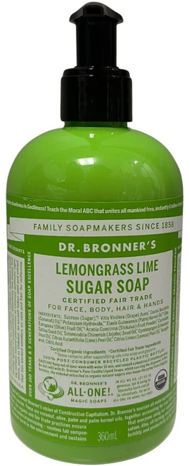 닥터브로너스 레몬그라스 라임 슈가솝, 360ml, 1개 - 쿠팡