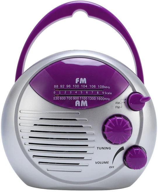 쿠쿠스토어 방수 샤워 라디오 휴대 AM 배터리 구동 욕실 야외, 01 보라색