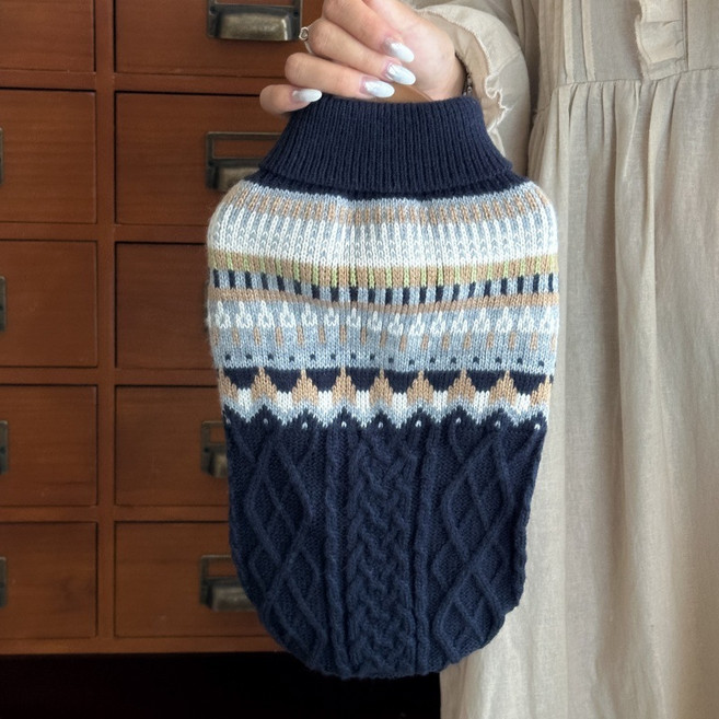 피.ONE 반려견 겨울 페어아일 하이넥 니트 스웨터, 1개, 네이비