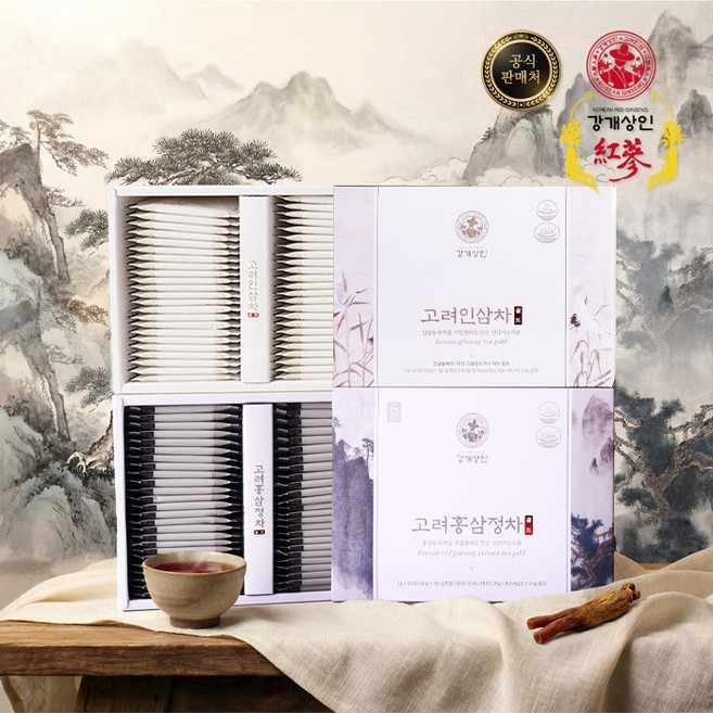 강개상인 고려홍삼정차 고려인삼차 2종 세트(50포x50포 총 100포) 6년근 맛과 향을 즐겨보세요, 3g