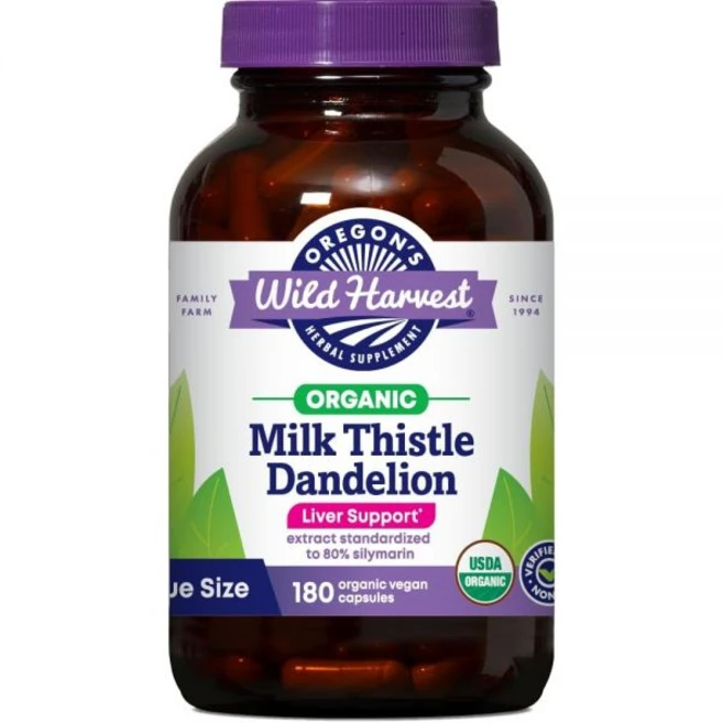 Oregons Wild Harvest 오리건 와일드 하베스트 인증 유기농 밀크시슬 민들레 캡슐 간 건강 보조제 추출물 80 실리마린 표준화 90정, 1개, 180정 - 쿠팡