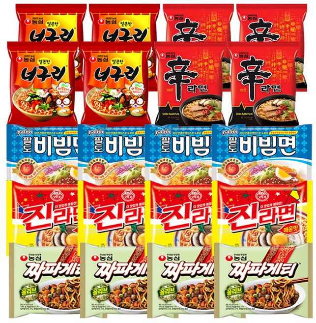 메리박스 봉지라면세트 6호 20개(진라면매운맛4+신라면4+얼큰한너구리4+짜파게티4+팔도비빔면4)+메세지카드, 2세트