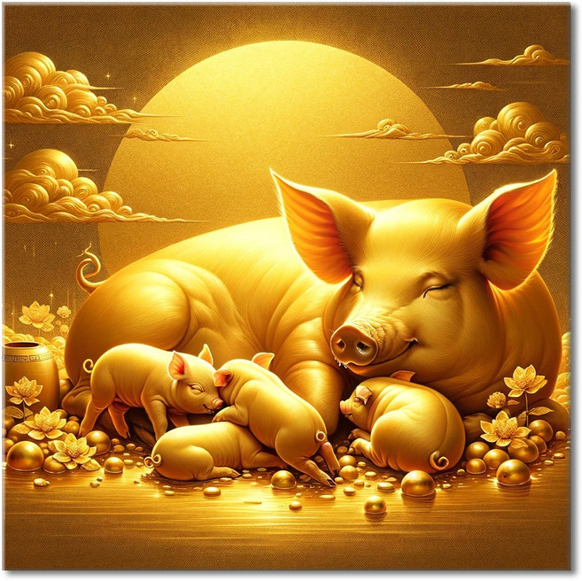 [인메이블] 황금 돼지 그림 풍수 인테리어 액자 장식품 돈들어오는그림 거실 현관 인테리어 소품, 04.부귀영화 황금돼지, 캔버스 액자