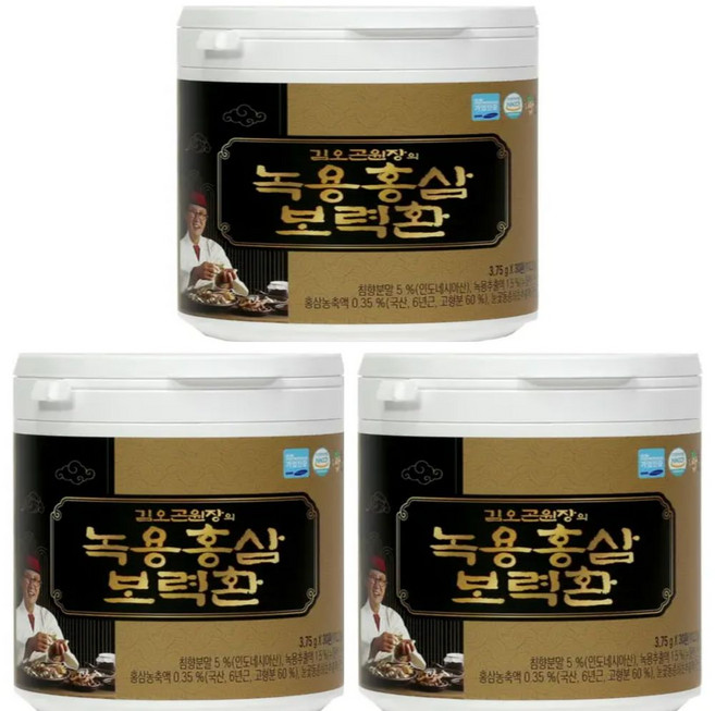 [홈쇼핑정품] 김오곤 녹용홍삼 보력환 90환 3개월분 6년근 동충하초 홍삼 건강 명절 효도 선물, 3개, 225g