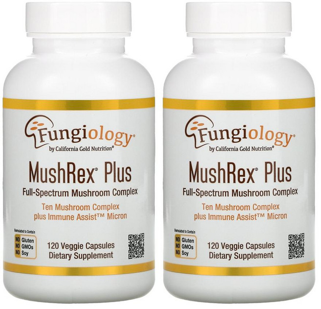 [1+1] CGN 캘리포니아골드뉴트리션 머쉬렉스 플러스 복합버섯 균사체 120정 동충하초 차가버섯 2통