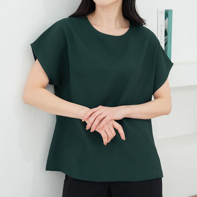 이브바바 여성 인견혼방 와플 지지미 반팔 티 블라우스 셔츠